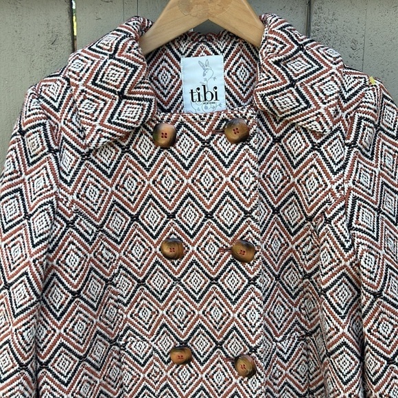 Tibi Wool Peacoat Geometric Print Houndstooth Seersucker Career Wear Sz 4 - Picture 2 of 6